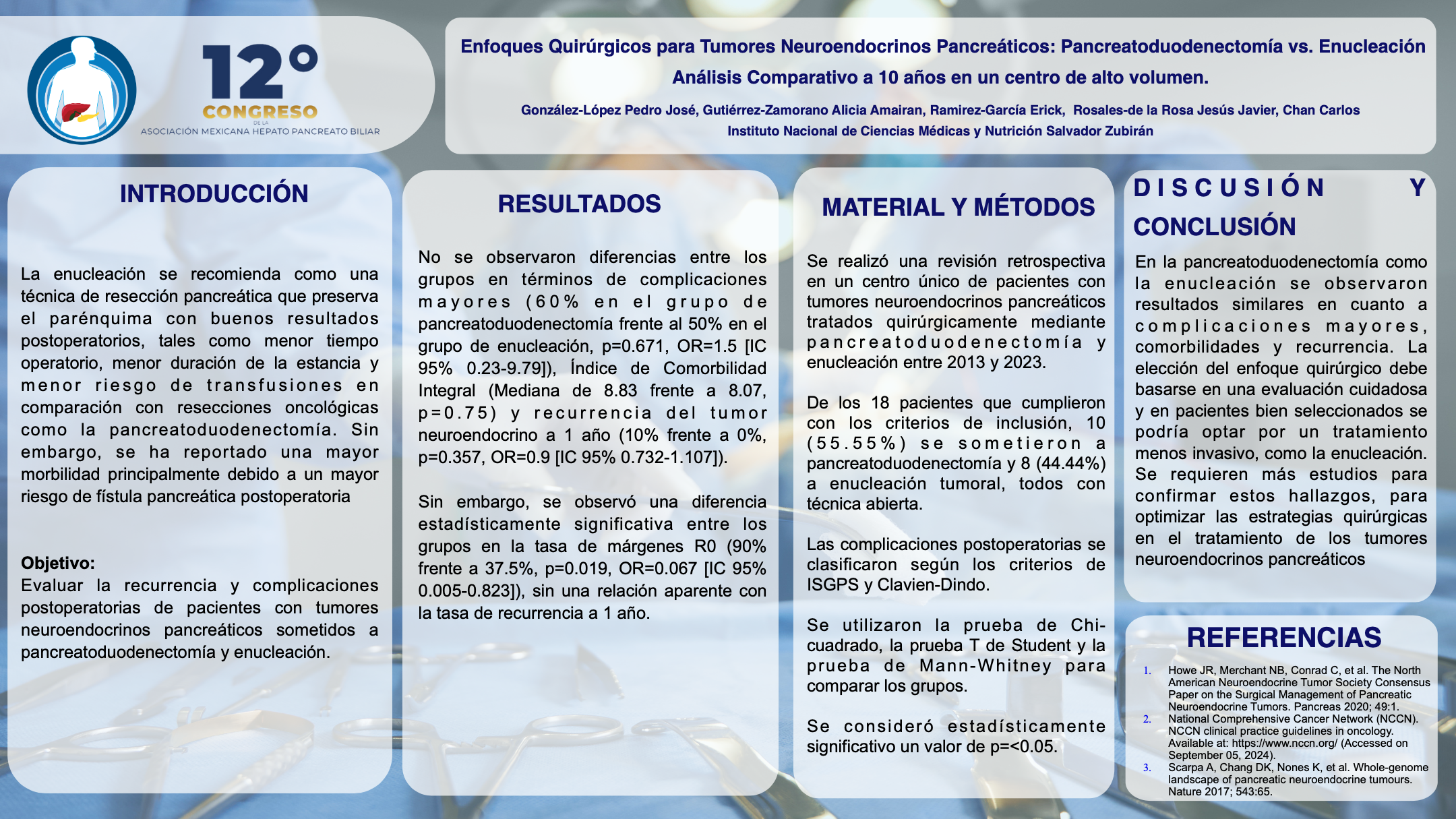 Póster de Enfoques quirúrgicos para tumores neuroendocrinos pancreáticos: Pancreatoduodenectomía vs. Enucleación - análisis comparativo a 10 años en un centro de alto volumen.