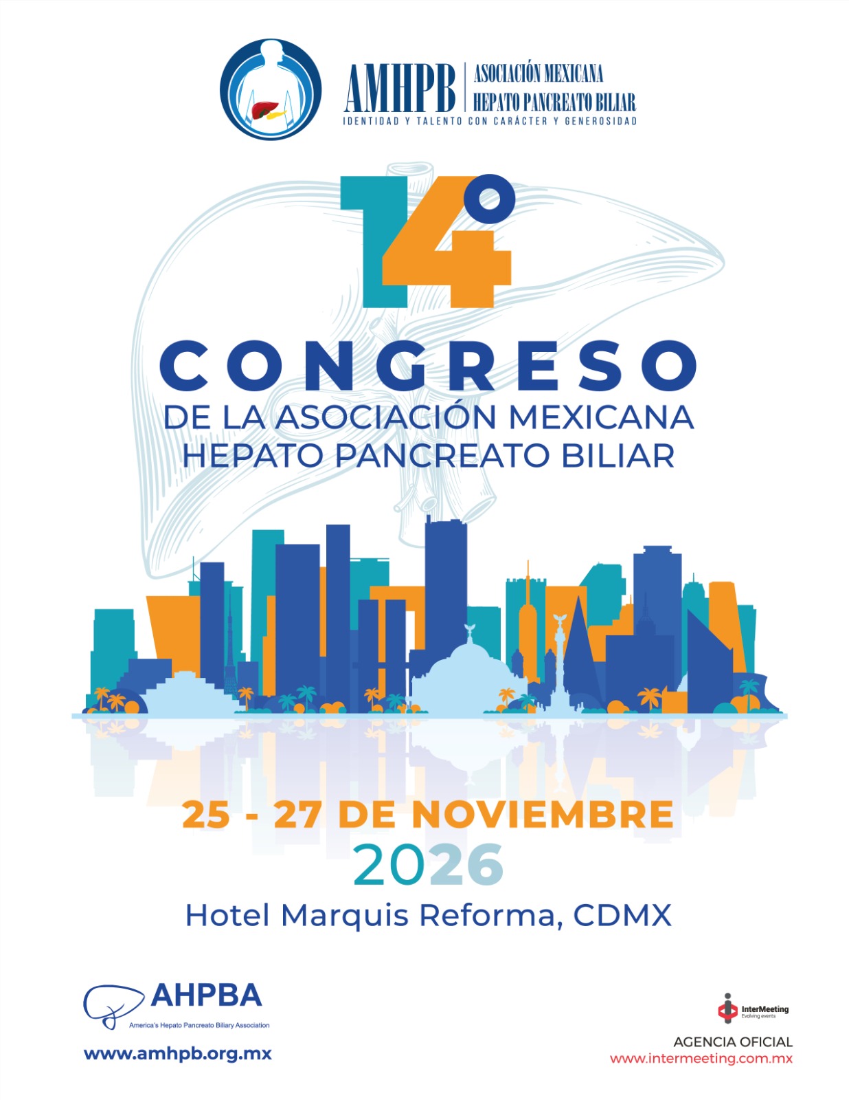 Cartel del XIV Congreso AMHPB, del 25 al 27 de noviembre de 2026 en Ciudad de México